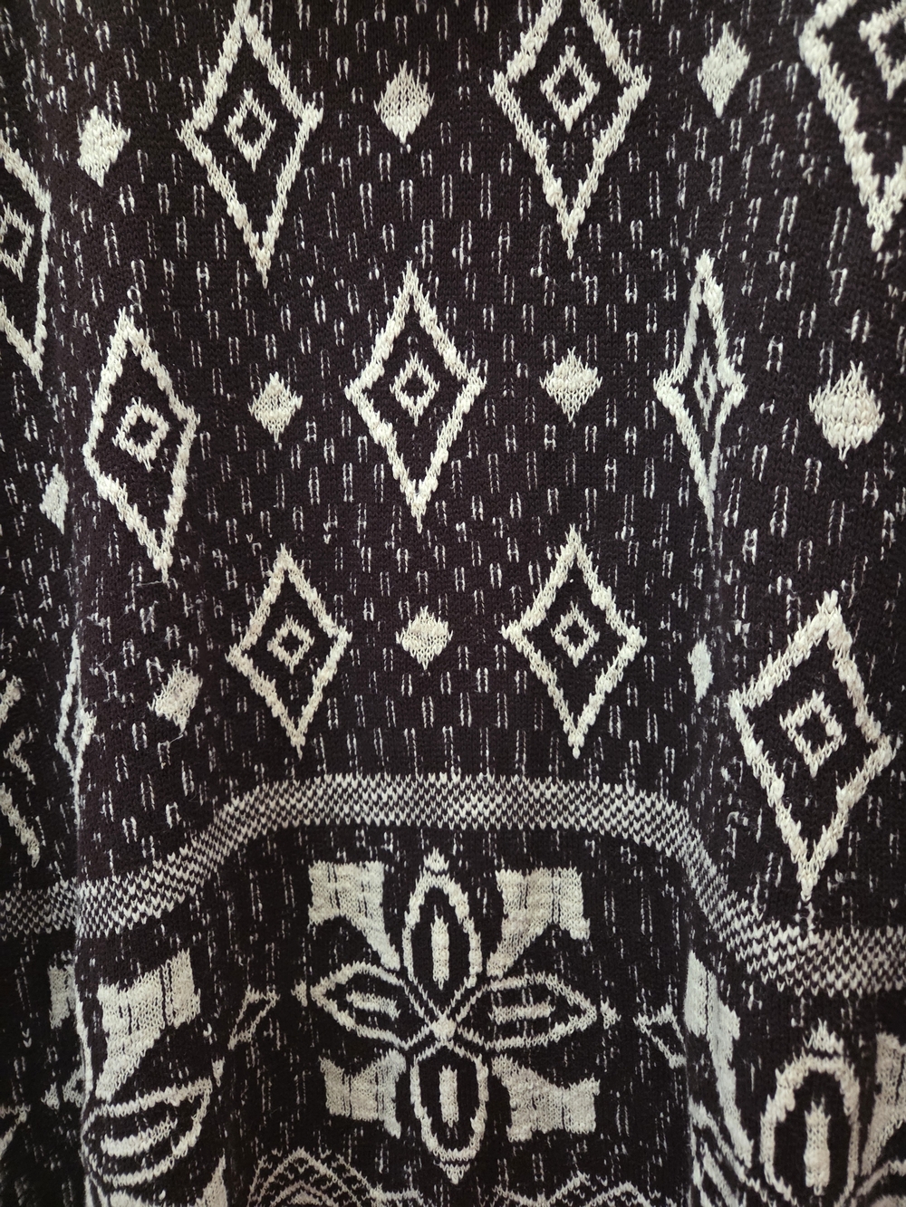 Maurices Print Burgundy And Cream Open-Front Geometric Knit Cardigan Sweater